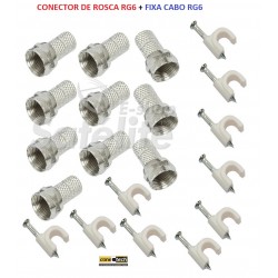 Kit Conector Rosca P/ Cabo Rg 6 + Fixa Cabo